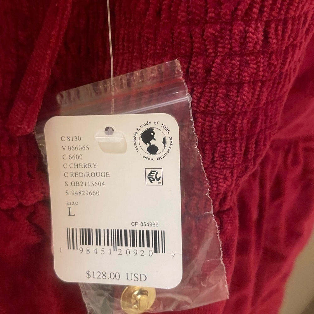 Free People Silver Bells Velvet Romper Large Color: Cherry NWT - Picture 5 of 6